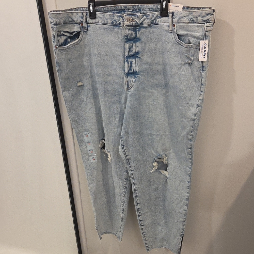 Old Navy Plus Size 26 Distressed Light Blue Jeans The O.G. Straight Ankle Womens